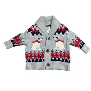 Baby Gap 0-3 Months Cotton Shawl Collar Cardigan Sweater Fair Isle Polar Bears